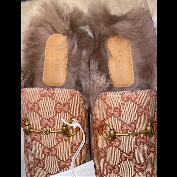 Authentic Gucci Monogram Princetown Fur Loafers Size 9.5 - Picture 3 of 15